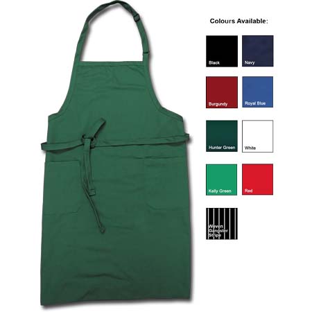 Bib Apron, Hunter Green with 2 Pockets & adjustable neck band